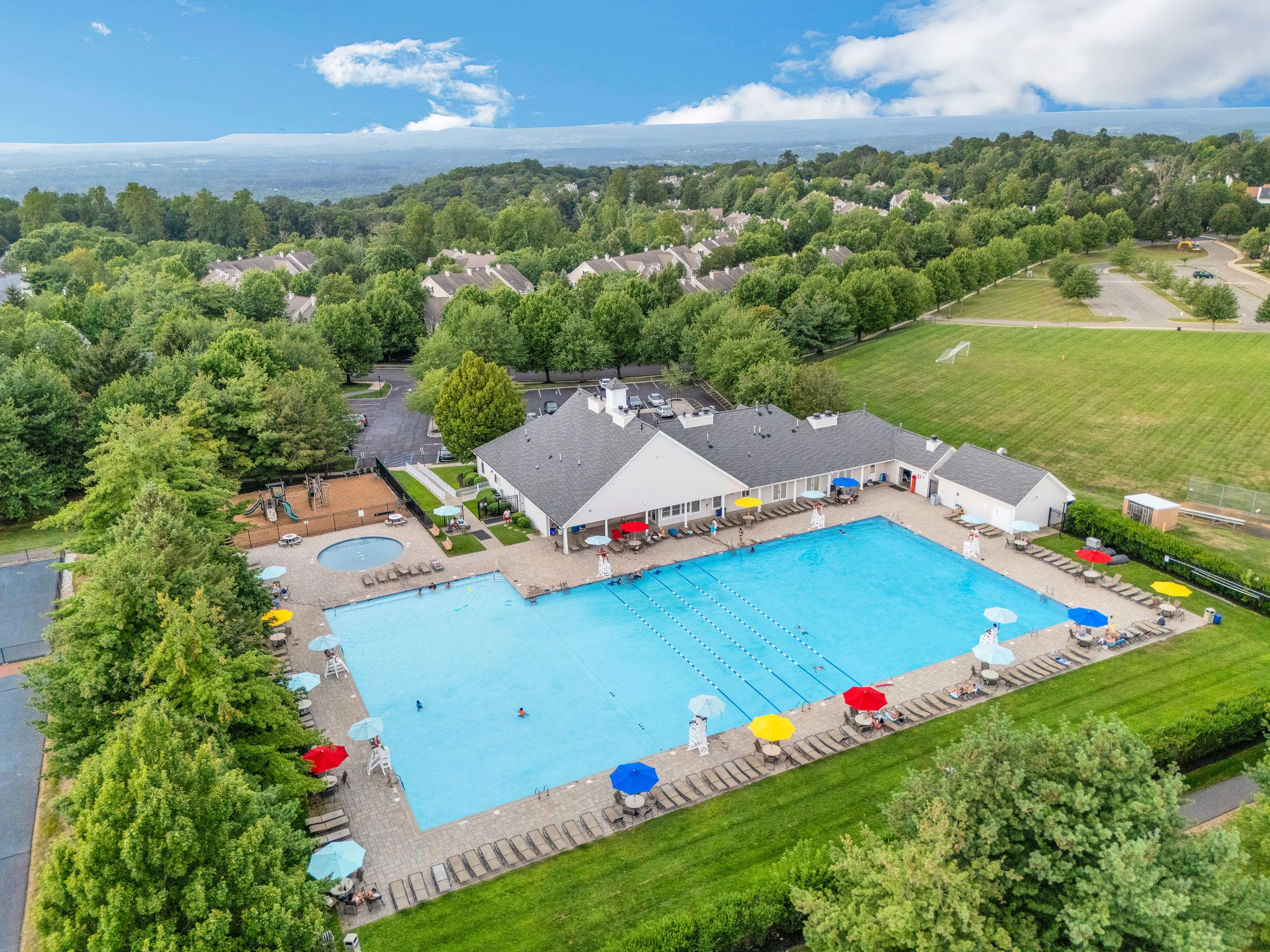 Community pool facility aerial view